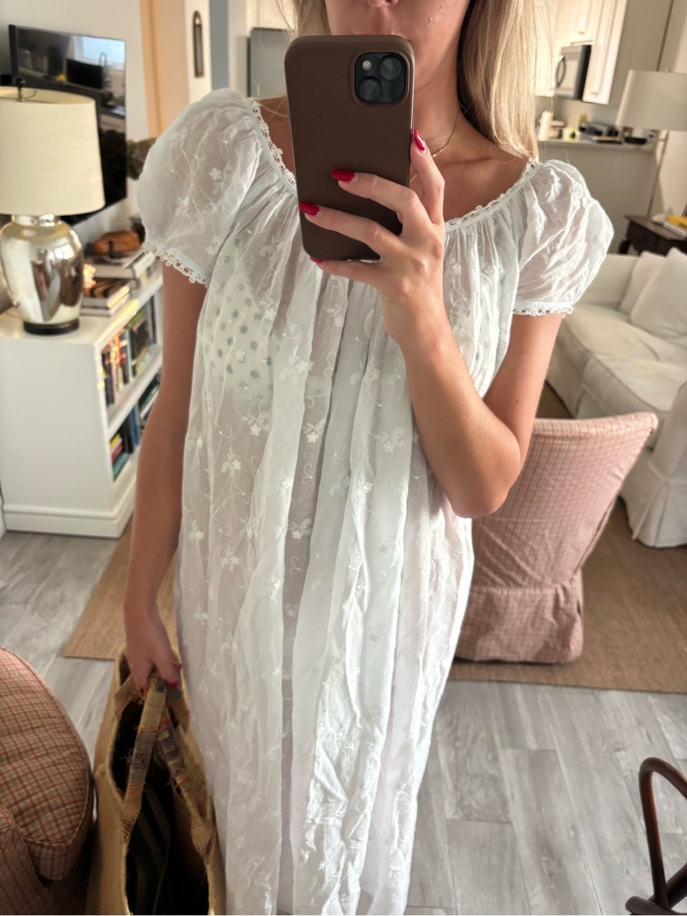 Vintage White Embroidered Midi Peasant Dress - Picture 3 of 9